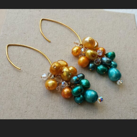 Kriaytions Pear Pearl Drop Earrings NEW OOAK - Picture 5 of 5